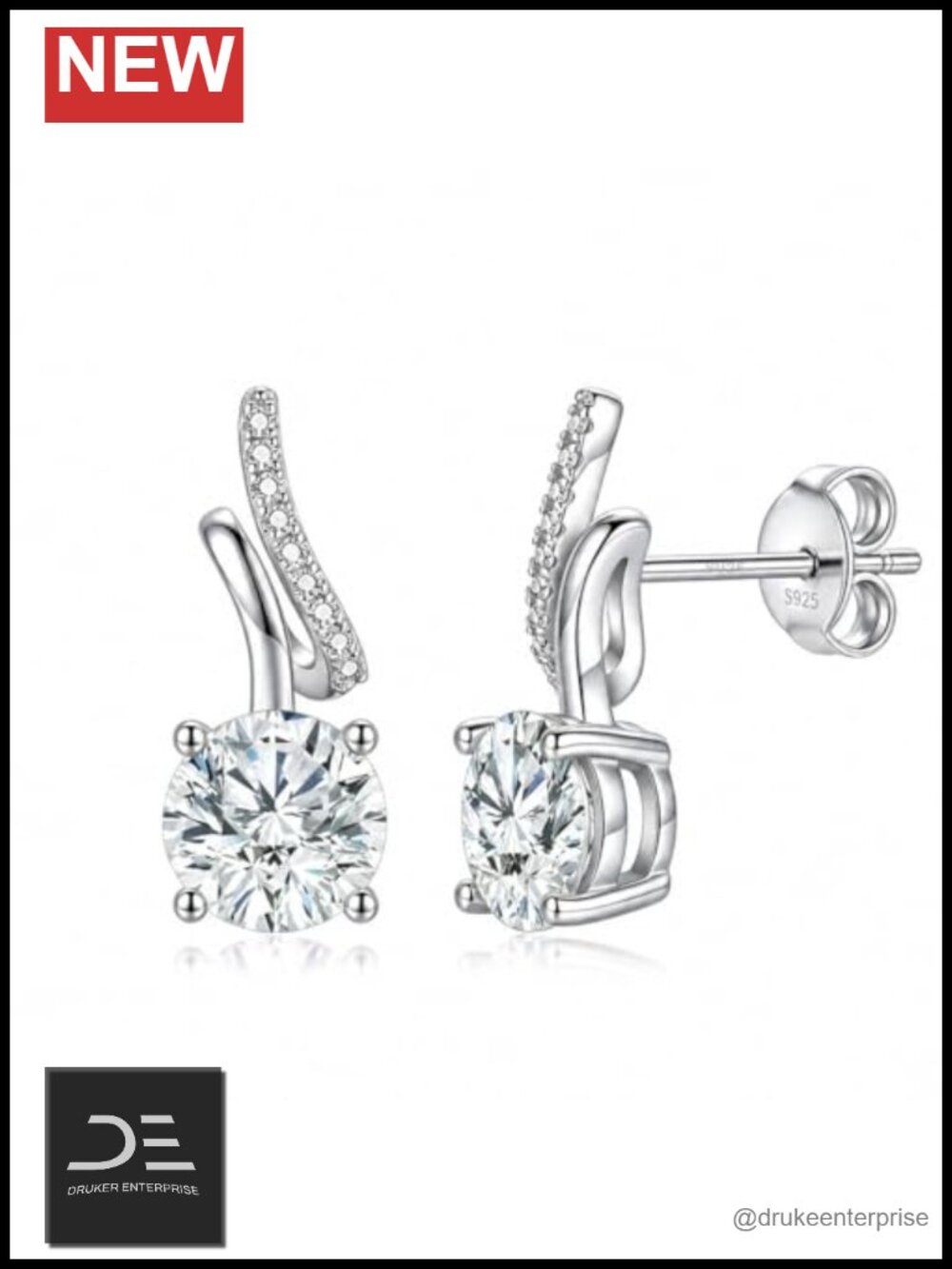 1ct Moissanite Dangle Earrings 925 Sterling Silver Minimalist Twist